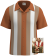 Classic rust-colored retro bowling shirt with vertical cream and tan stripes, inspired by Tony Soprano’s iconic 1950s-style button-down fashion