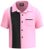 Personalized pink retro bowling shirt for kids with black vertical stripe and chest pocket