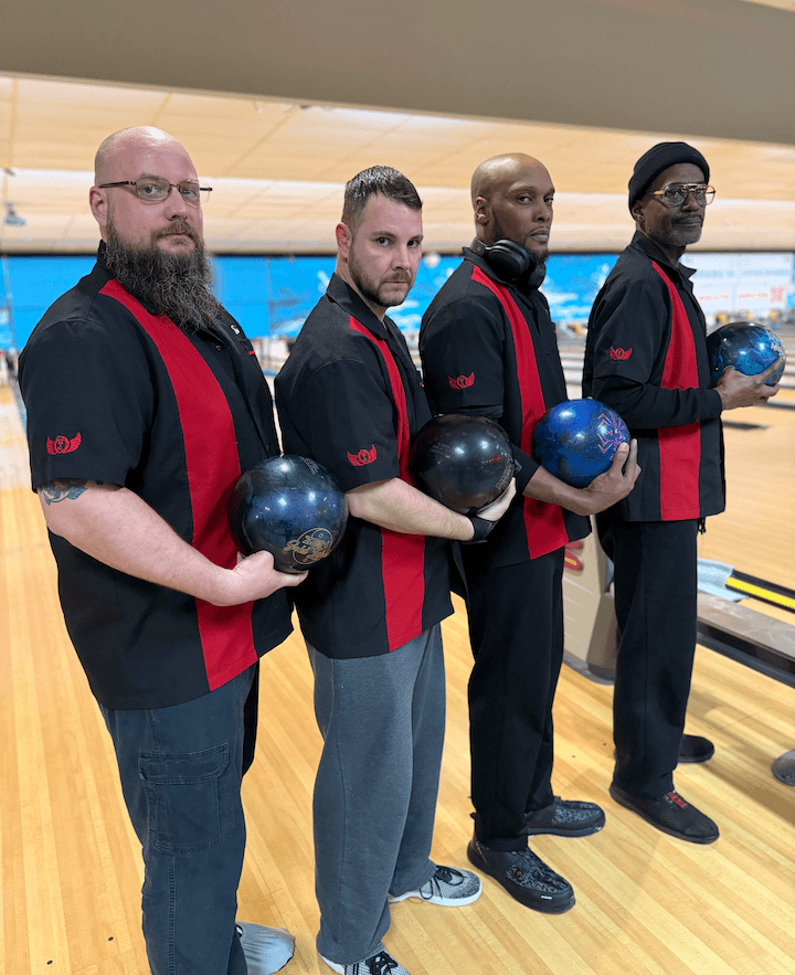 retro male group on bowling lane